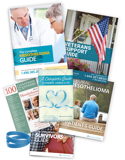 collection of Mesothelioma Guide's books and wristbands